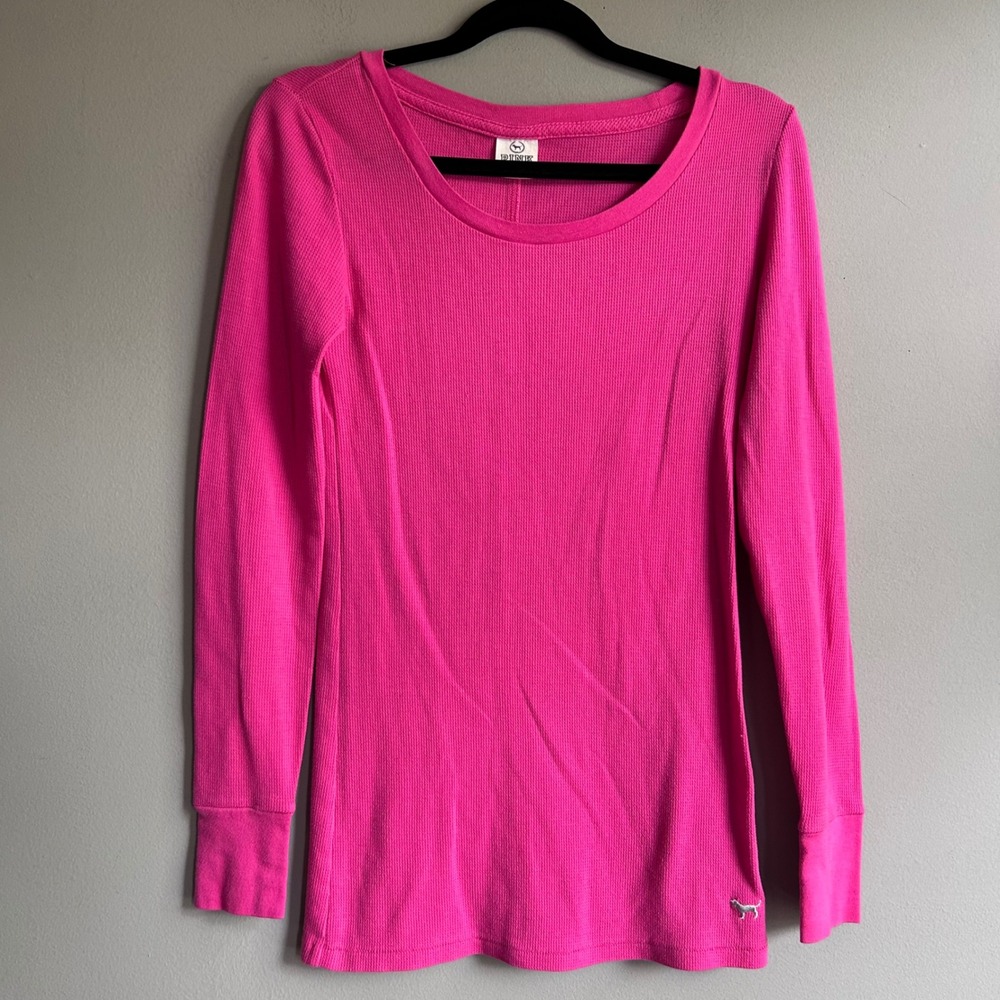 PINK Victoria's Secret Hot Pink Waffle Knit Thermal Long Sleeve Top XS